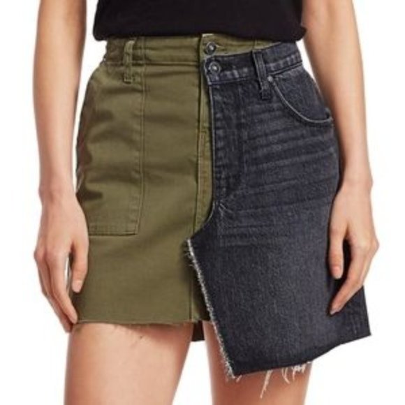HUDSON Asymmetrical Edgy Split Denim Mini Skirt - Picture 1 of 7